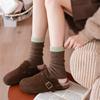Japanese Color Block Wool Socks Thermal Stackable Crew Socks with Marled Knit Retro Autumn Winter Socks for Birkenstock Shoes