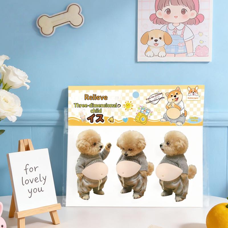 Kawaii 3D Dog Belly Squeezable Stickers Self-Adhesive Relieve Stress Stickers Mobile Phone Decoration Sticker Home Decor