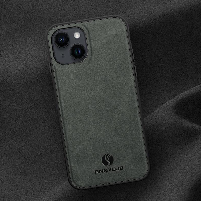 

ANNYOJO For iPhone 14 Phone Case Support Magnetic Car Mount PU Leather Coated PC+TPU Cover Grey