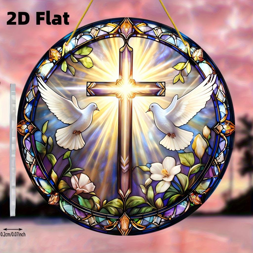 2D Flat Acrylic Cross - Colorful Design, Indoor and Outdoor Decoration - No Battery/Electricity Required, Free Day Decoration, Shop Decoration,