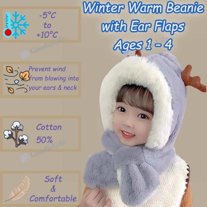 Baby Winter Hat Knitted Beanie with Ear Flaps Warm Windproof Stocking Cap for Newborn Infant Boys & Girls Korean Style Cute Kids Cap