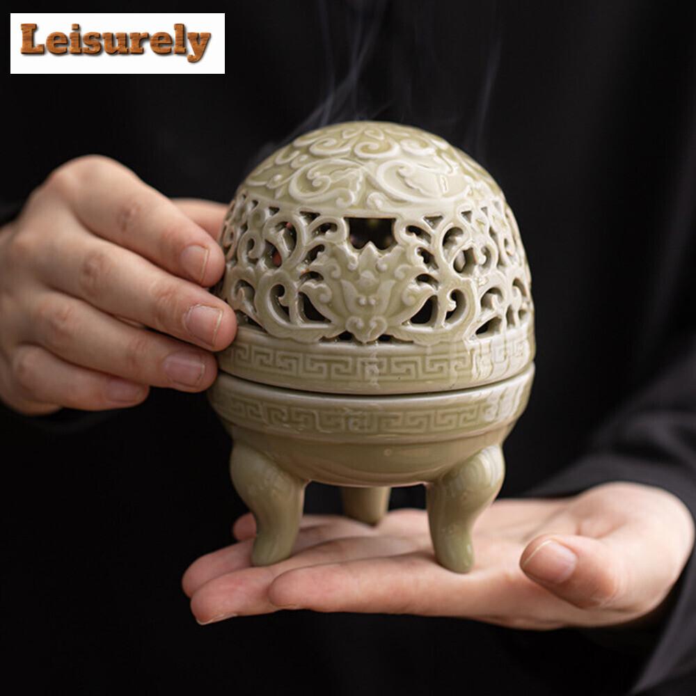 Celadon Three Legged Plate Incense Burner Creative Aromatherapy Stove Tea Table Ceramic Decoration Agarwood Sandalwood Furnace
