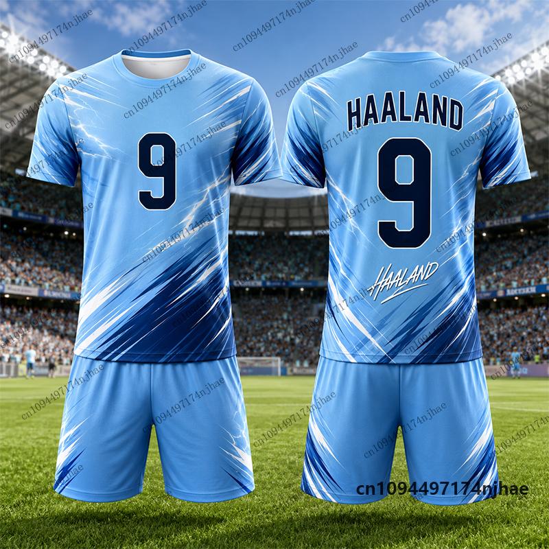 2 Piece Outfit Children Tracksuit Norway Fans Haaland #9 Print T-Shirt+Shorts Set Football Jersey Suit Sports Kids/Adult Clothes
