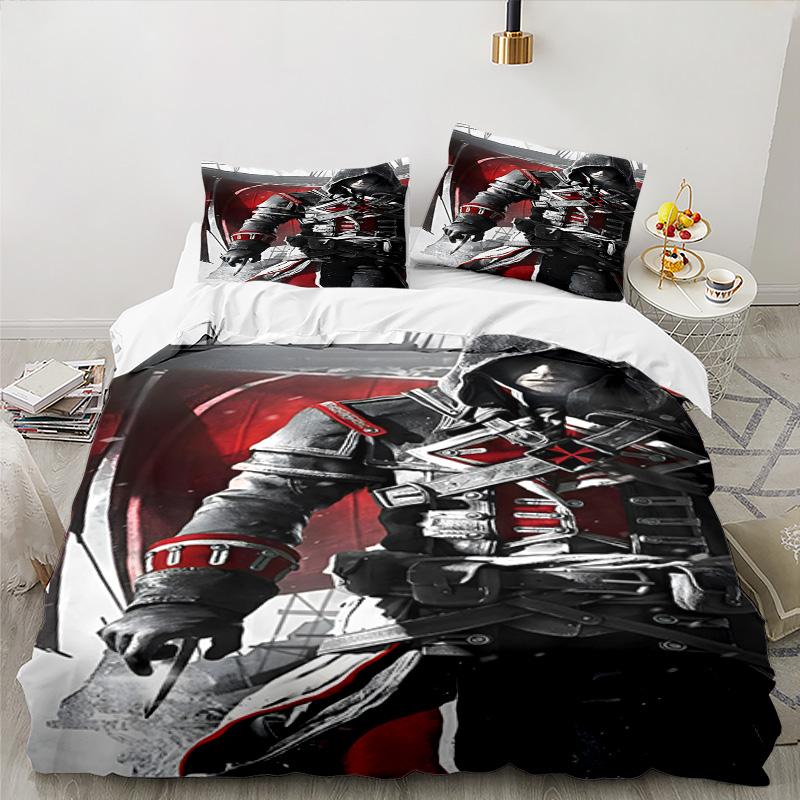 3PCS Assassin Bedding Set Printed Duvet Cover Closure Includes 1 Duvet Cover & 2 Pillowcases for All Seasons Bedroom Decor