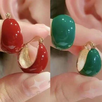 Retro Green Glaze Dripping Geometric Square Earrings for Women