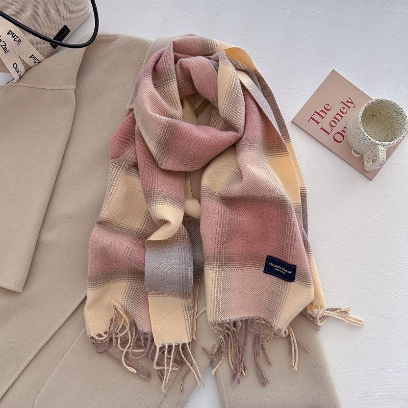 

Autumn new Maillard style high-end plaid splicing contrasting color scarf women s thickened warm shawl 54*206cm