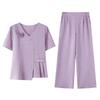 Elegant Summer Floral 3D Suit: Casual Top & Elastic Waist Trousers for Middle-Aged and Elderly Women