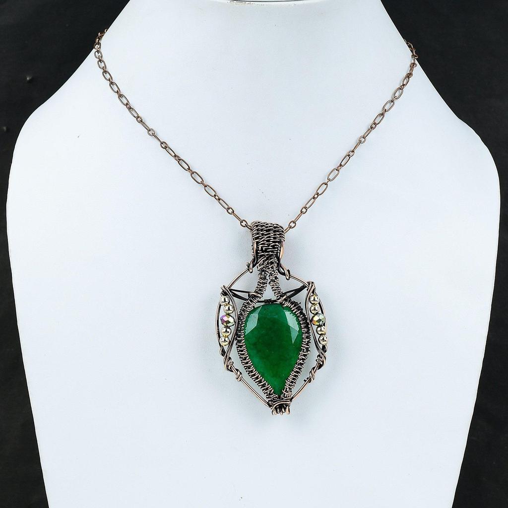 Faceted Zambian Emerald Pendant Copper Pendant Wire Wrapped Pendant Titanium Beads Pendant Copper Jewelry For Gift Handmade Gemstone Pendant