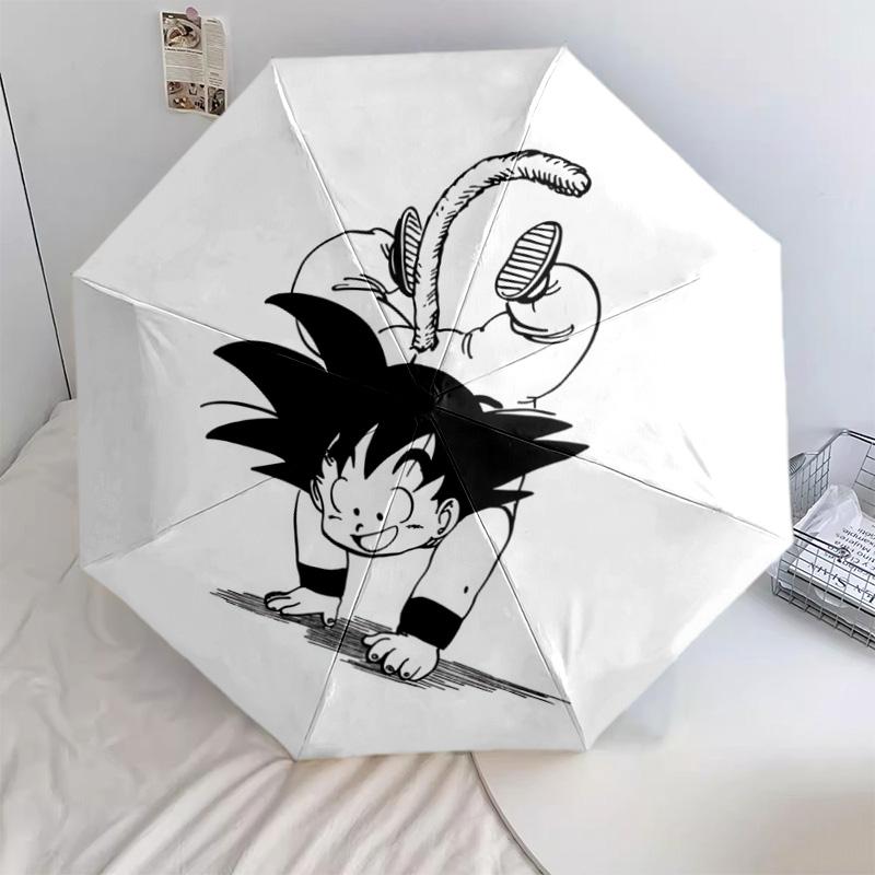 1 PC Automatic Folding Umbrella - Cute Cartoon Son Goku Pattern Portable Foldable Design With 8 Ribs Christmas Birthday Gifts