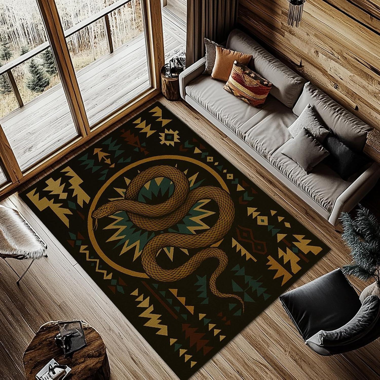 

Nordic Style Living Room Carpet Black Gold Mysterious Snake Pattern Bedroom Rug Machine Washable Non-slip Coffee Table Mat Tapis 50x80cm (19x31inch)
