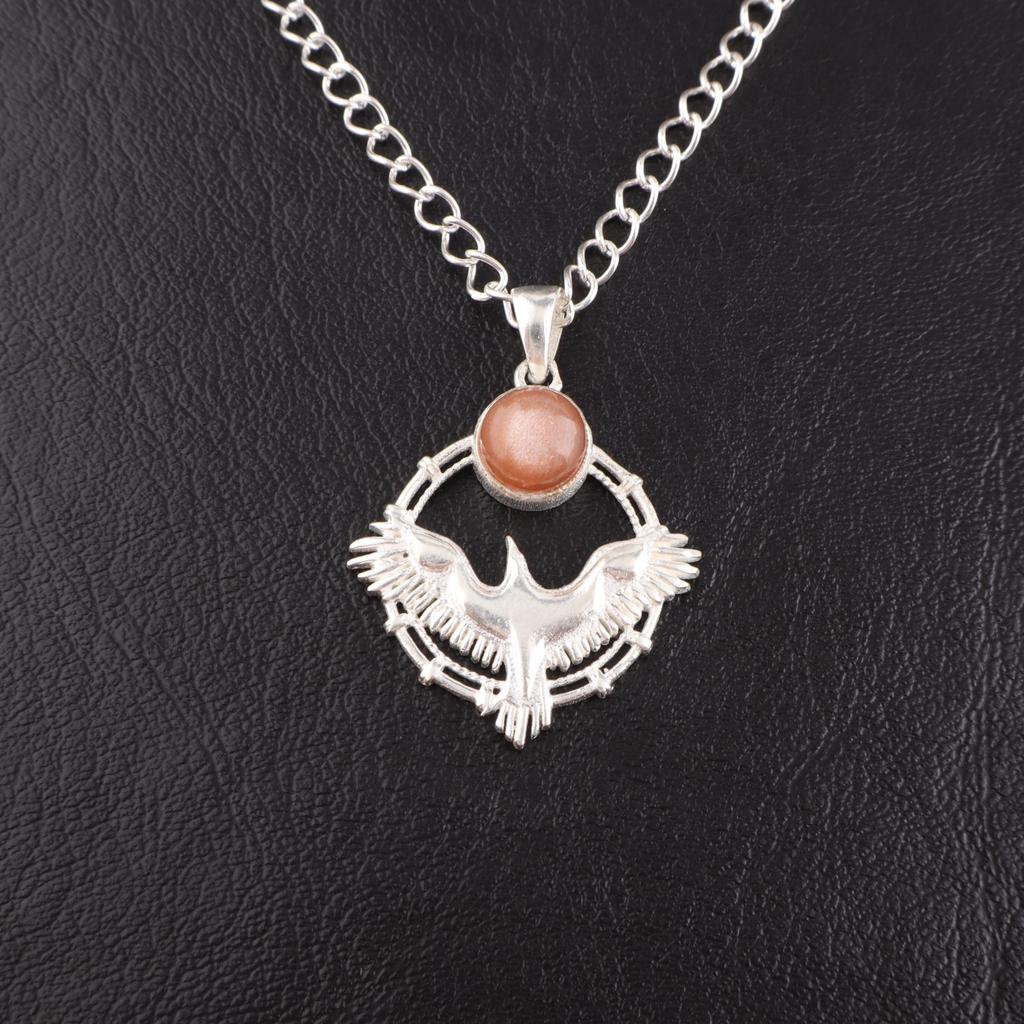 Natural Peach Moonstone Gemstone 925 Sterling Silver Women Jewelry Pendant1.43" CP-38-30