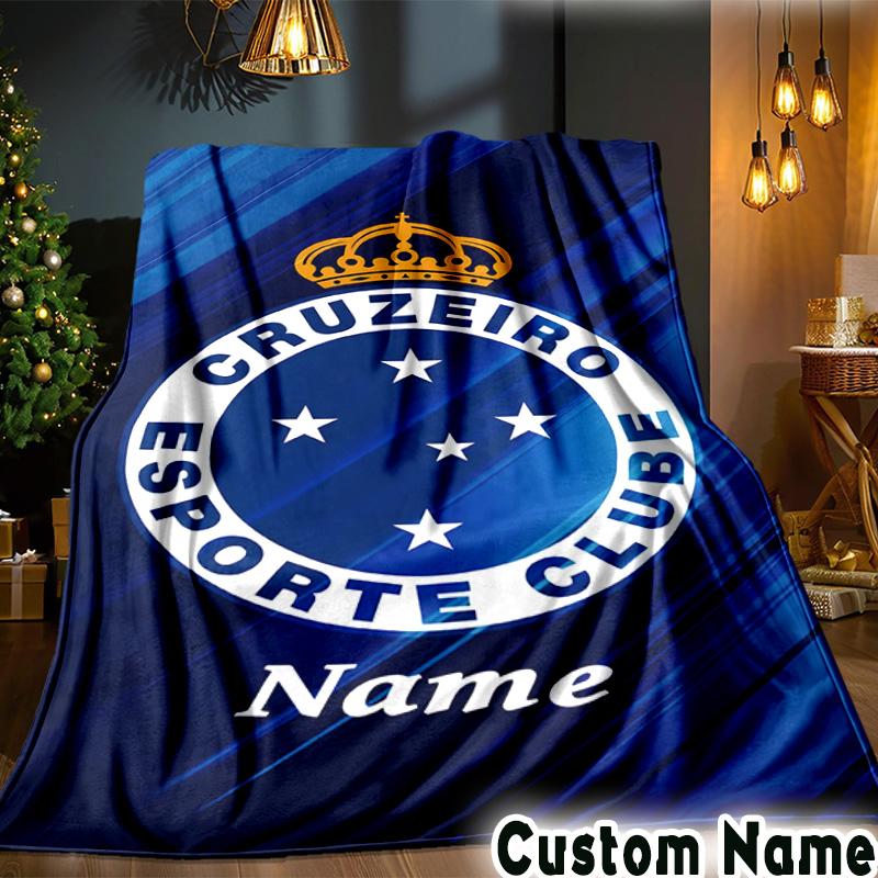 Custom Name Cruzeiro FC Crest Throws Blanket Flannel Blankets for Couch Bed Gifts for Men Women Picnic blanket Christmas fan gifts