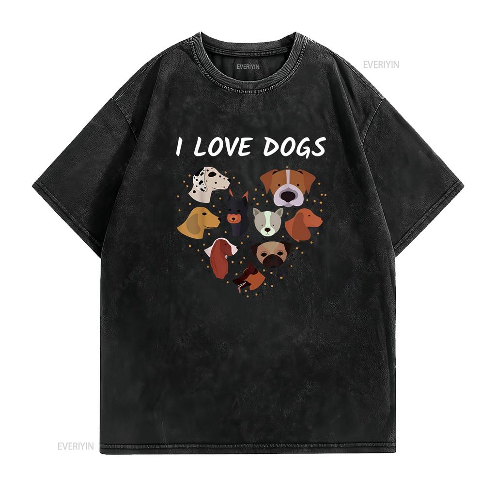Kocham Psy Pies Serce Miłośnik Slogan Koszulka vintage Prana Codzienny Wygodny Rozciągliwy Unisex Top Do Codziennego Noszenia