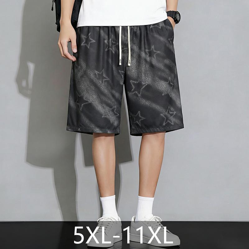 Men's Plus Size Star Print Tie Dye Casual Shorts – Elastic Waist Drawstring Loose Fit Summer Shorts (5XL-11XL)