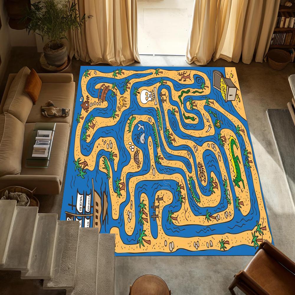 Blue Yellow Abstract Children s Rail Transit Area Rug Modern Non-Slip Carpet for Living Room Bedroom Office Home Floor Decor 40x60cm