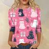 Women's Fashion Casual Round Neck Three-quarter Sleeve Christmas Print T-shirt Top