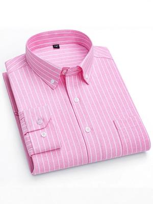 2025 Men's Striped Cotton Oxford Long Sleeve Button-Down Cardigan Shirt, Plus Size Available