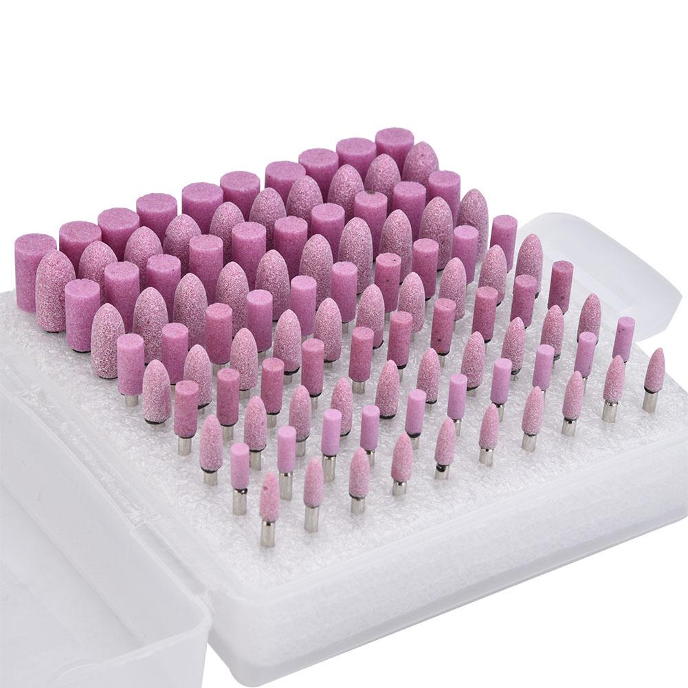 100Pcs Polishing Stone Head Grinding Wheel Burr Bit for Grinder Pink Shank Diameter 3mm