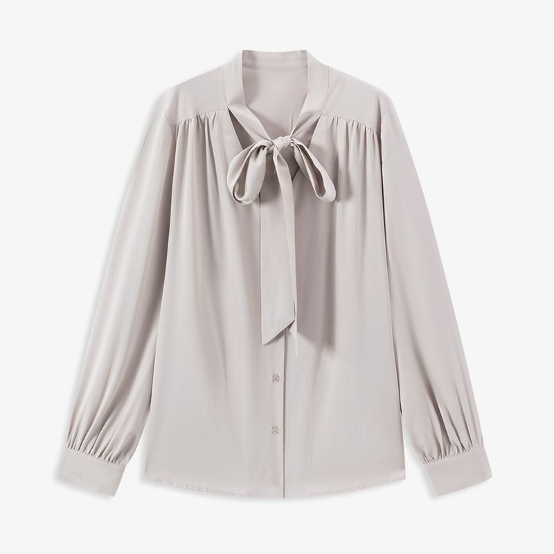 

Aozhi Country Non-Ironing and Not Easy to Wrinkle! French Ribbon Loose Long Sleeves Satin Shirt Women s Cloud Shirt XQ Ophiopogon japonicus Ash L