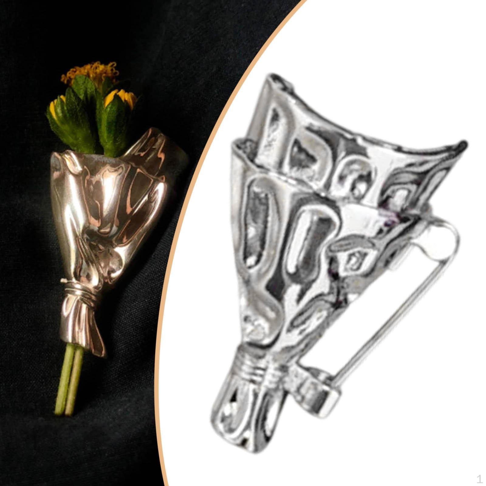 

Bouquets Holder Brooch Easy to Attach Elegant DIY Decorative Wearable Lapel Pin for Dating, 2cmx3cm