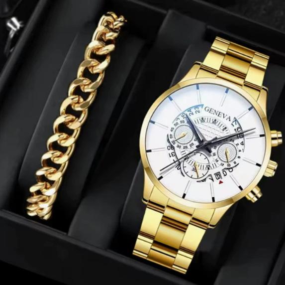 Popular Watch Men'S Set Gift Large Dial With Calendar Steel Belt Men'S Watch Business Luminous Watch
