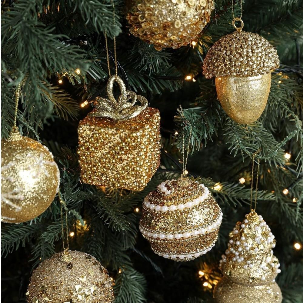 Gold Glitter Christmas Tree Ball Hanging Ornaments Sequin Foam Christmas Ornaments Xmas Tree Decorations