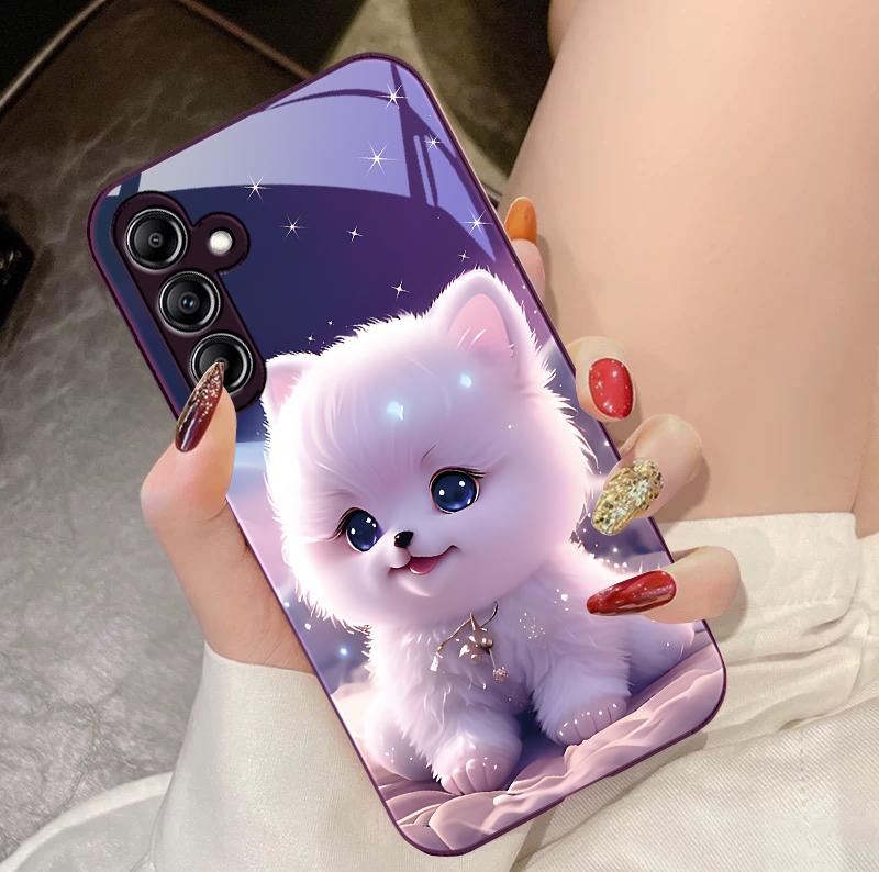 Cute Little Dog Green For Samsung Galaxy A14 4G 20 30 52 20S 21S 22 A32 33 34 42 50 51 53 54 70 71 72 73 5G Glass Phone Case