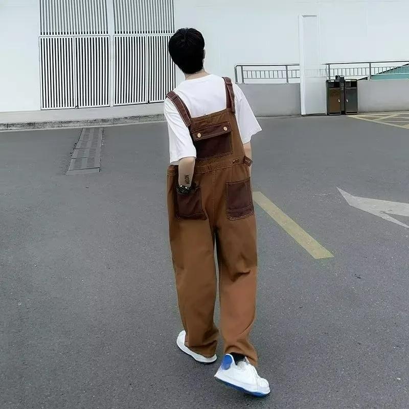 Retro Brown Coffee Color Denim Overalls Men's Suspenders Small Overalls One-piece Pants