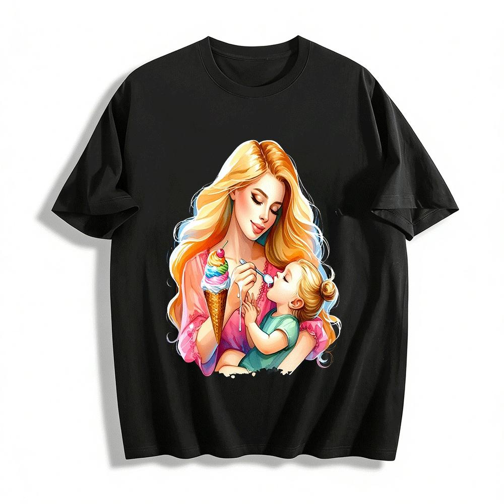 

Mother Daughter Ice Cream Print Casual Matching Tops Pure cotton T-shirt XXS