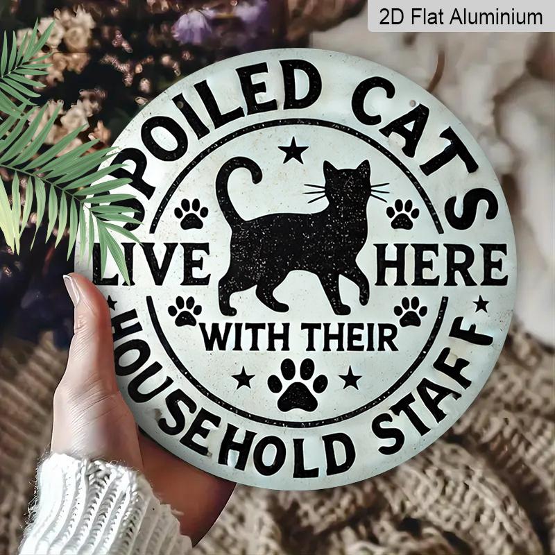 2D Flat, 1pc 7.87 X 7.87inch Pet Cat Warning Metal Aluminum Wall Art Sign | Unique Design, Easy To Hang, Durable, Long-lasting, Suitable for Home