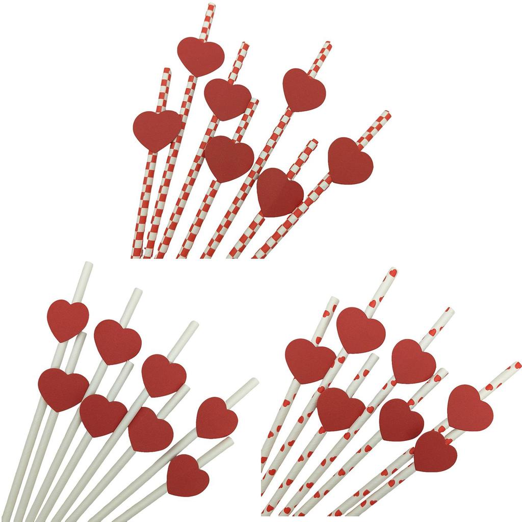 Ecofriendly Heart Card Disposable Paper Straws For Cake And Party Decor