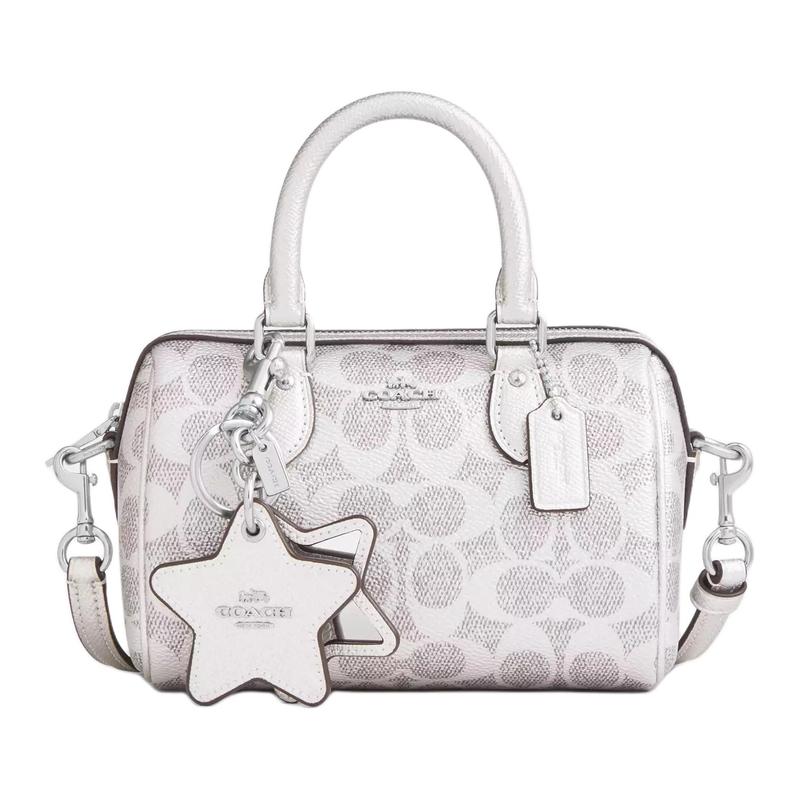 COACH Rowan18 square mirror bag star charm coated canvas and leather hand-held crossbody bag small size women's silver