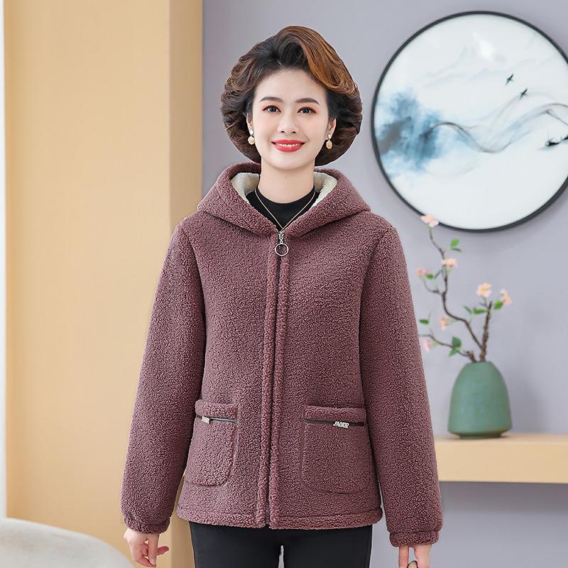 Winter New Velvet Thickened Lamb Wool Coat Women's Short Hooded Thermal Top