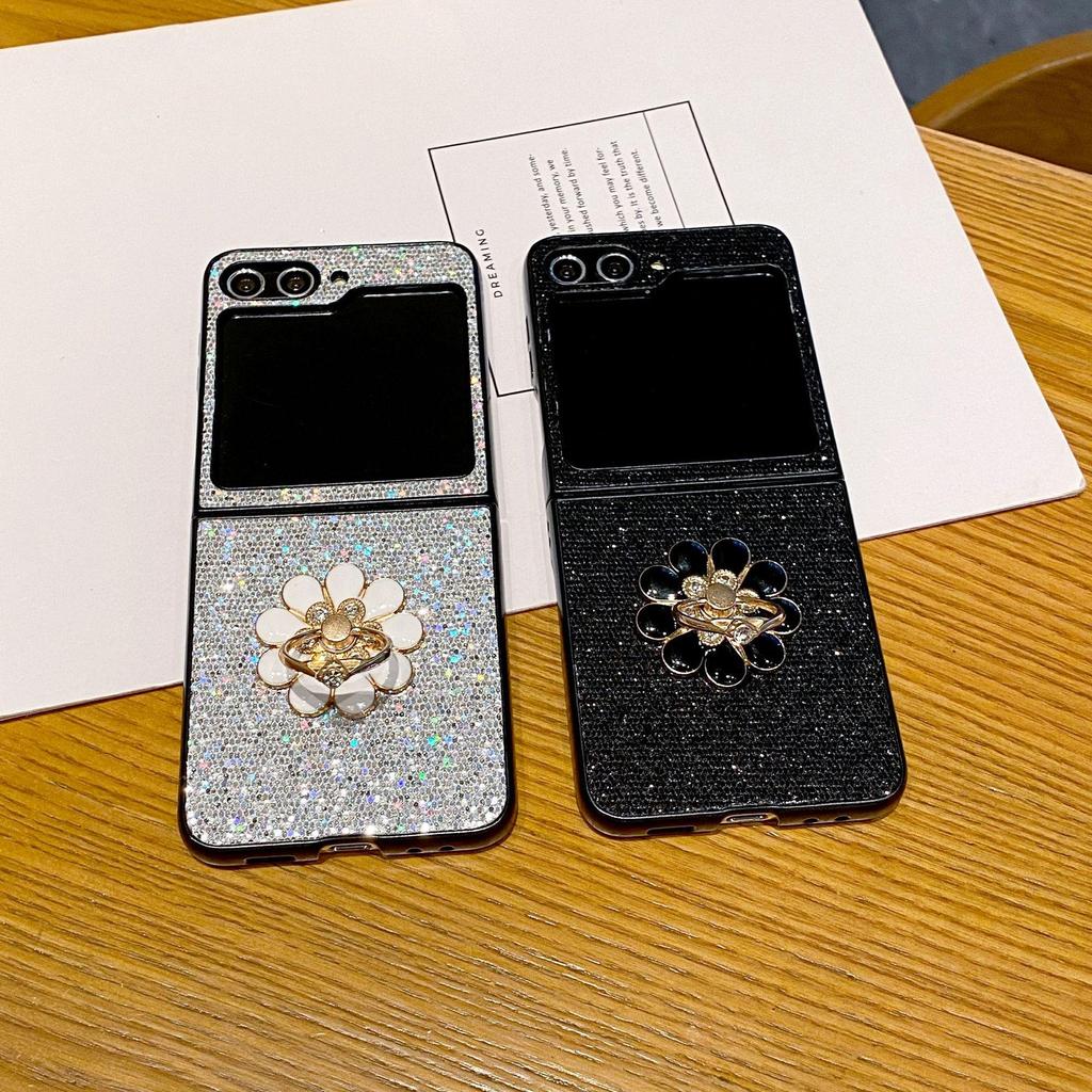 Samsung Z Flip6 Starry Sky Glitter Stand Hard Case, Z Flip4/Flip7 Compatible