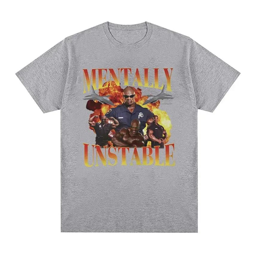 Mentally Unstable Funny Gym Graphic T-shirt Women's Cool Retro Gothic Short sleeved T-shirt Hip Hop Clothing Large T-shirt