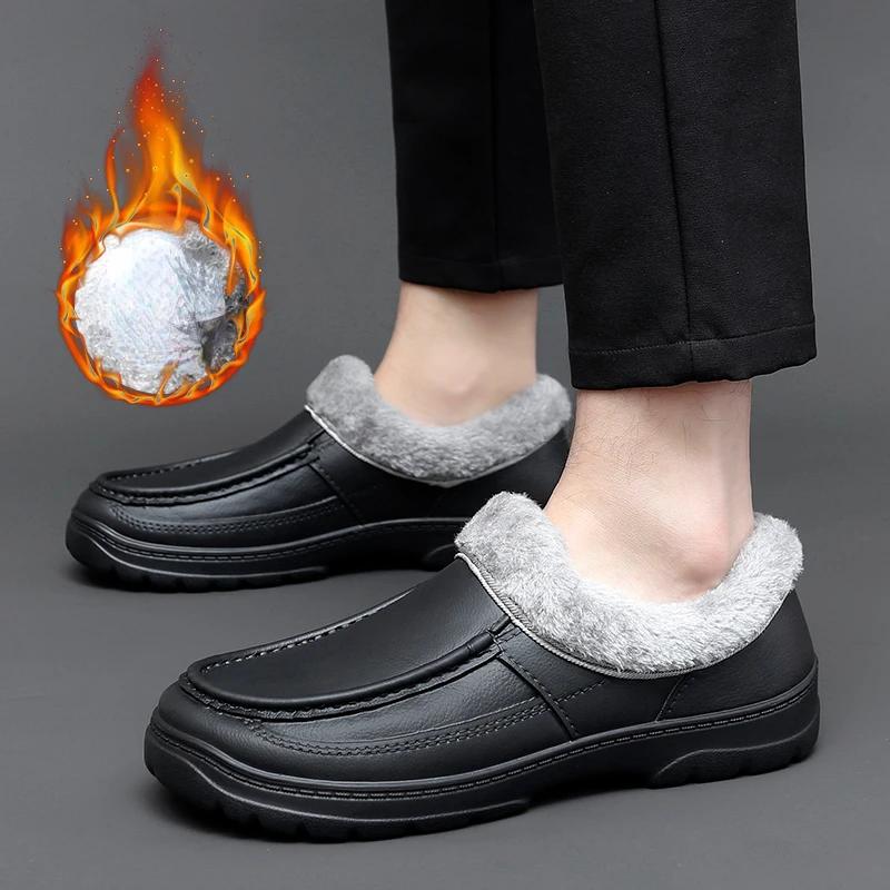 Men's Winter Warm Cotton Shoes EVA Waterproof Anti Slip Oil Proof Chef  Casual Lightweight Elderly Shoes Black Flat Shoes