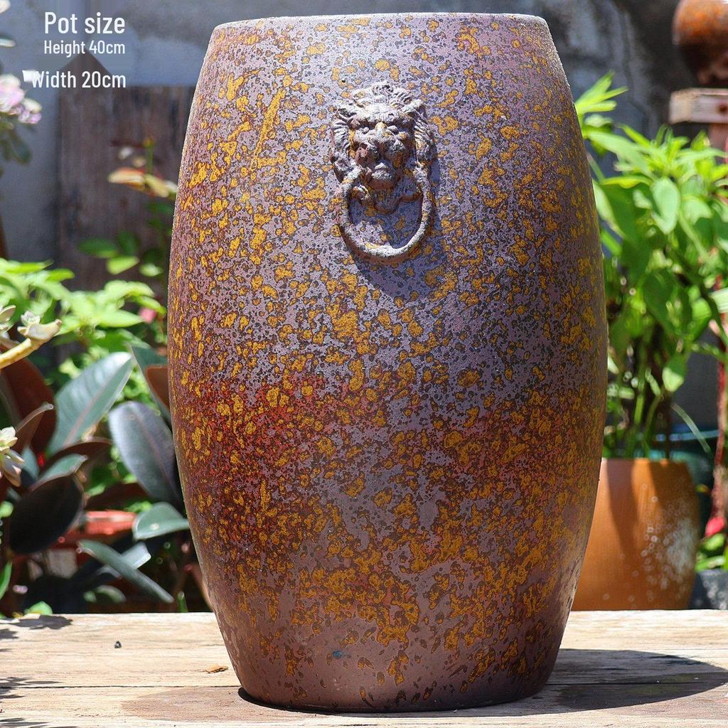 Large Retro Handmade Ceramic Flower Vase - Tall Cylinder Indoor Pottery for Hydroponic Flowers