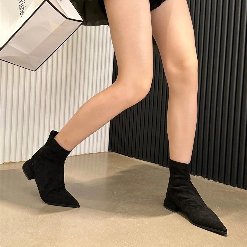 Fashion Women's Boots 2024 Autumn New Women's Leopard Print Boots Fashionable and Versatile Pointed Toe Short Boots Botas De Mujer