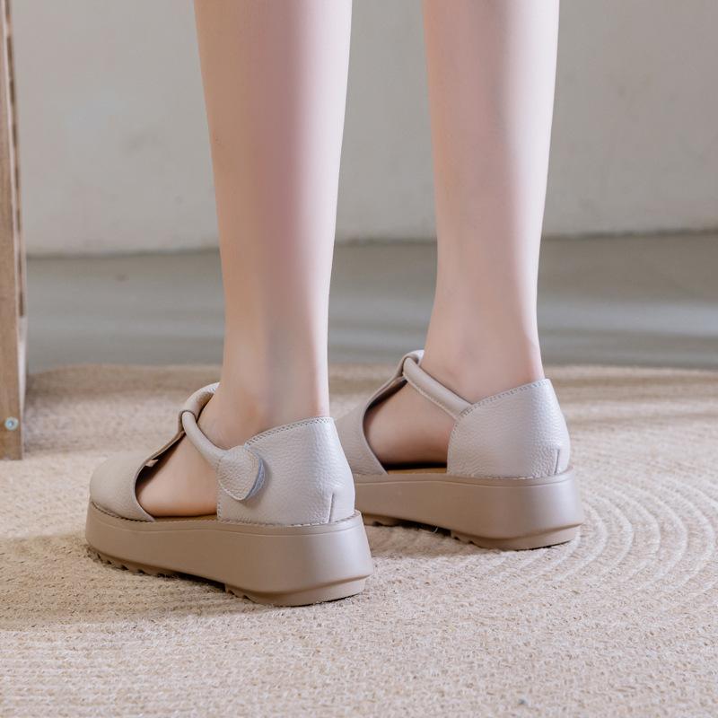 Fashion GKTINOO Summer Wedges Platform Sandals Fashion Genuine Leather Shoes Ladies Casual Peep Toe Soft Comfortable Sandalias De Mujer
