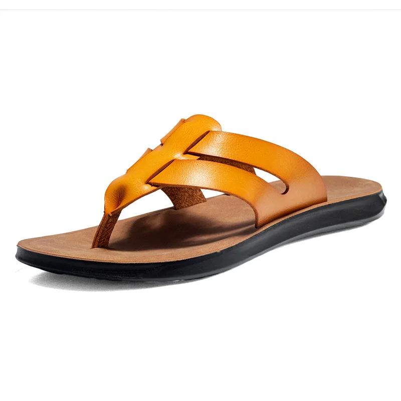 Fashion New Arrival Man's Leather Sandals Stylish Beach Slippers Quick Dry Wading Aqua Shoes Handmade Summer Flip-flops Male Half Drag