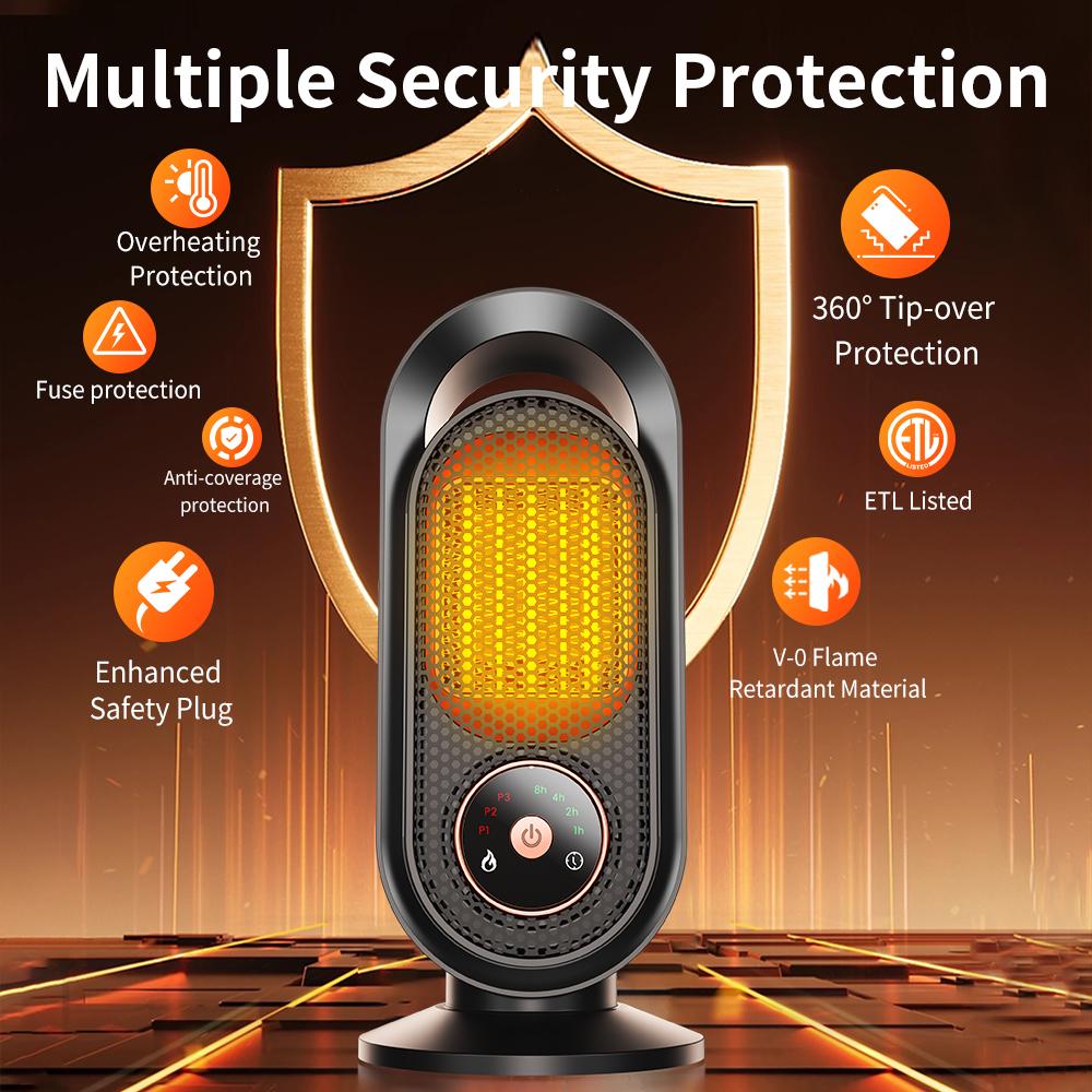 3-second hot air heater home touch energy-saving small high-power heater tilting power-off 3-speed quadruple timed heater