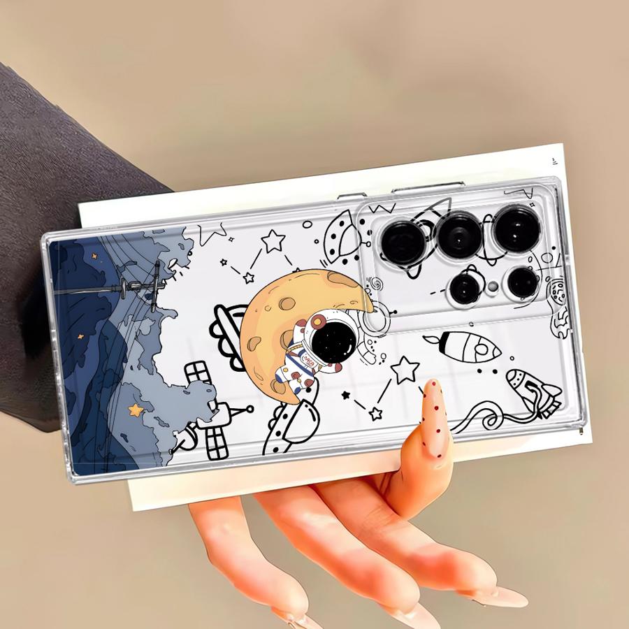 Cartoon Cute Astronaut Phone Cover Case for Samsung Galaxy S21 S23 Ultra S26 S24 S25 Edge S22 FE Note 20 Ultra 10 S20 Plus