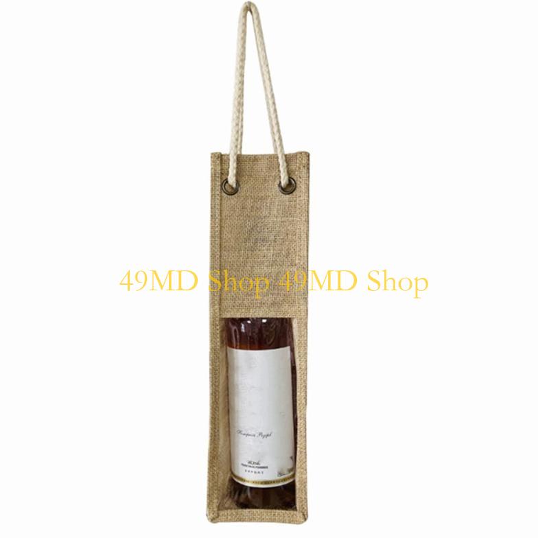 

49MD Jute Wine for Carrier Reusable Burlap Tote Bags Clear Window with Handles Gift Bag Travel Storage
