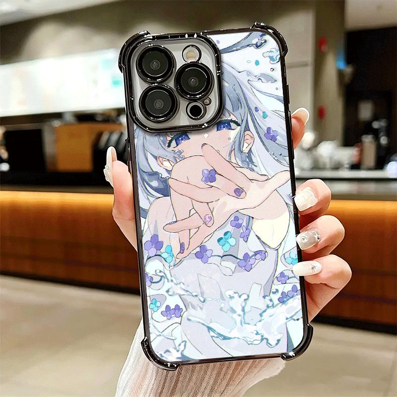 Anime Kwaii Girl Ins Style Plating Phone Case For Iphone 16 17 Pro Max Air 16E 14 15 Plus 12 13 Mini Anti-Fall Airabag Cover