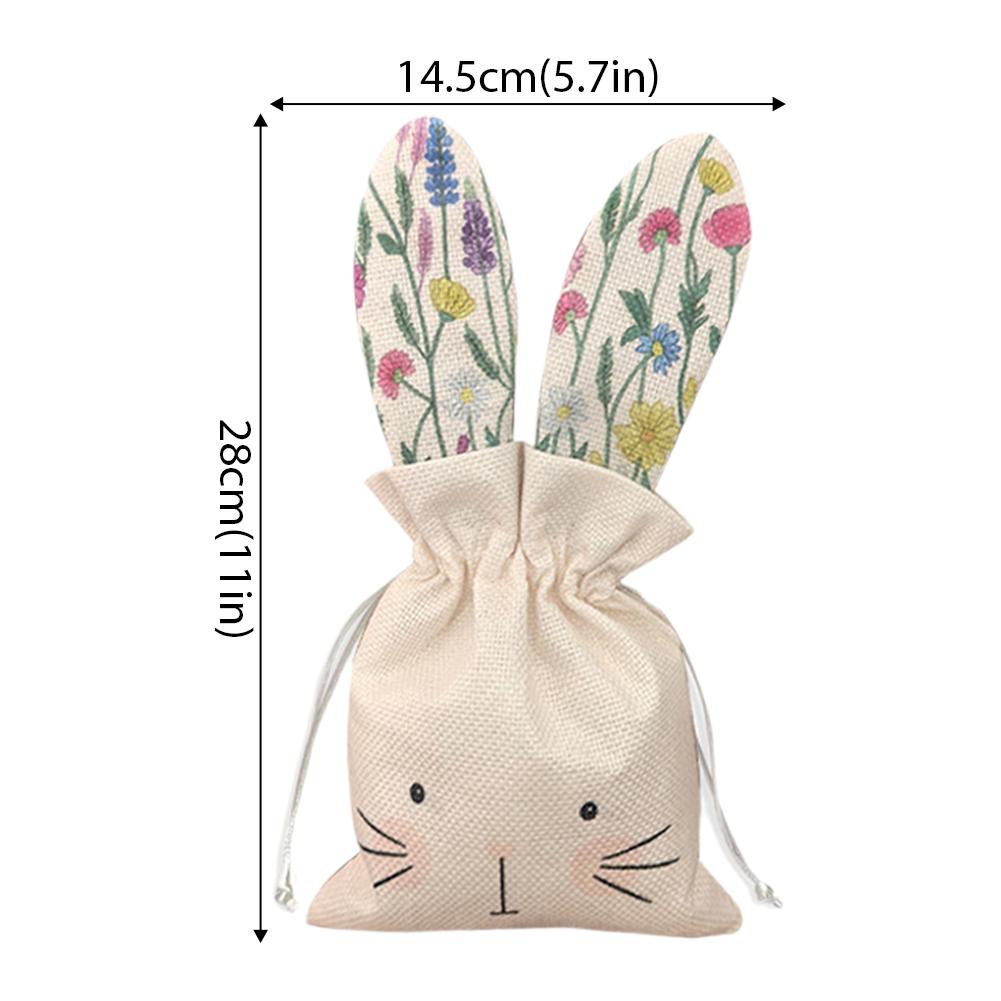 1Pcs Easter Fabric Rabbit Linen Candy Bag Rabbit Ears Design Adorable Rabbit Decor Linen Drawstring Bags Drawstring Closure Gift