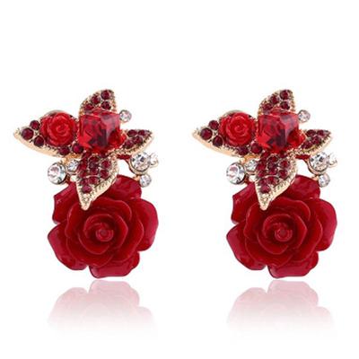 Dowei Ethnischer Schmetterling Blume Harz Rose Ohrclips - Retro Stil Damen Schmuck