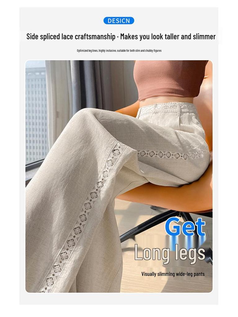 Tencel Linen Wide-Leg High-Waisted Women's Pants - Spring/Summer 2026, Ice Silk, Floor-Length, Casual Straight Fit