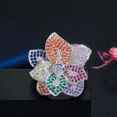 J0113 Ring mit bunten Zirkonia-Blumen, Verstellbarer Damenring