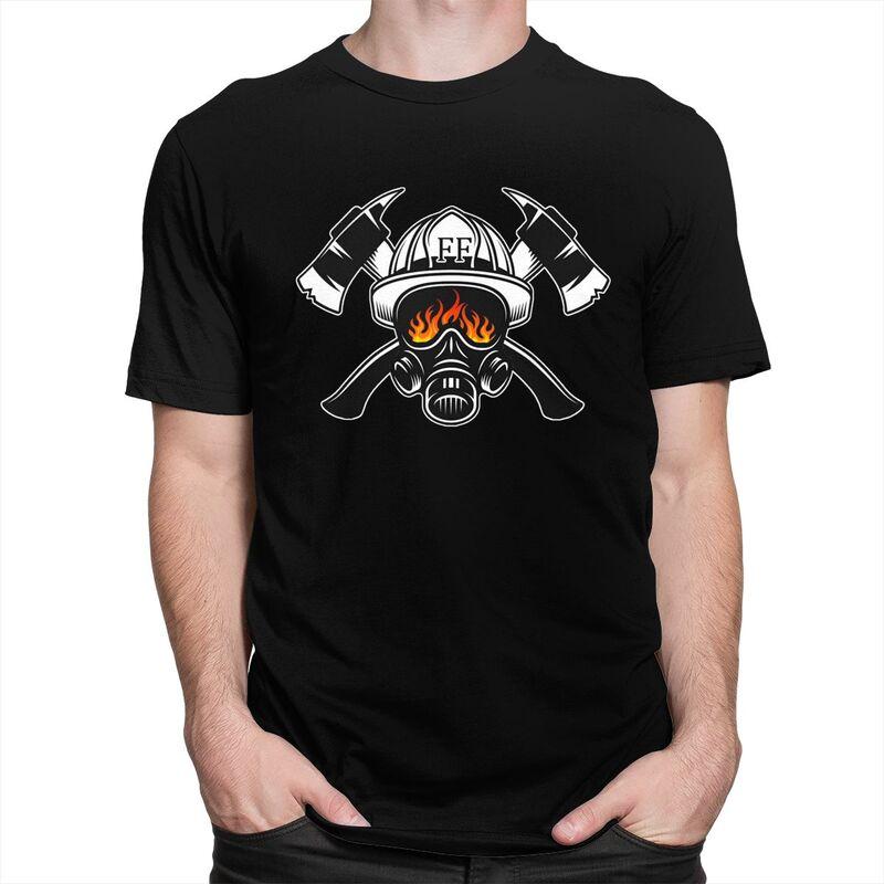 Custom Firefighter Skull T Shirts Men 100 Cotton Tees Fireman Fire Rescue Tshirt ShortSleeve Tshirt