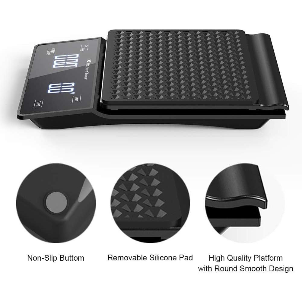 Digital Coffee Scale with Timer 3kg/0.1g Kitchen Weighing Scale High Precision Digital Kitchen Food Scale Portable Coffee Scale